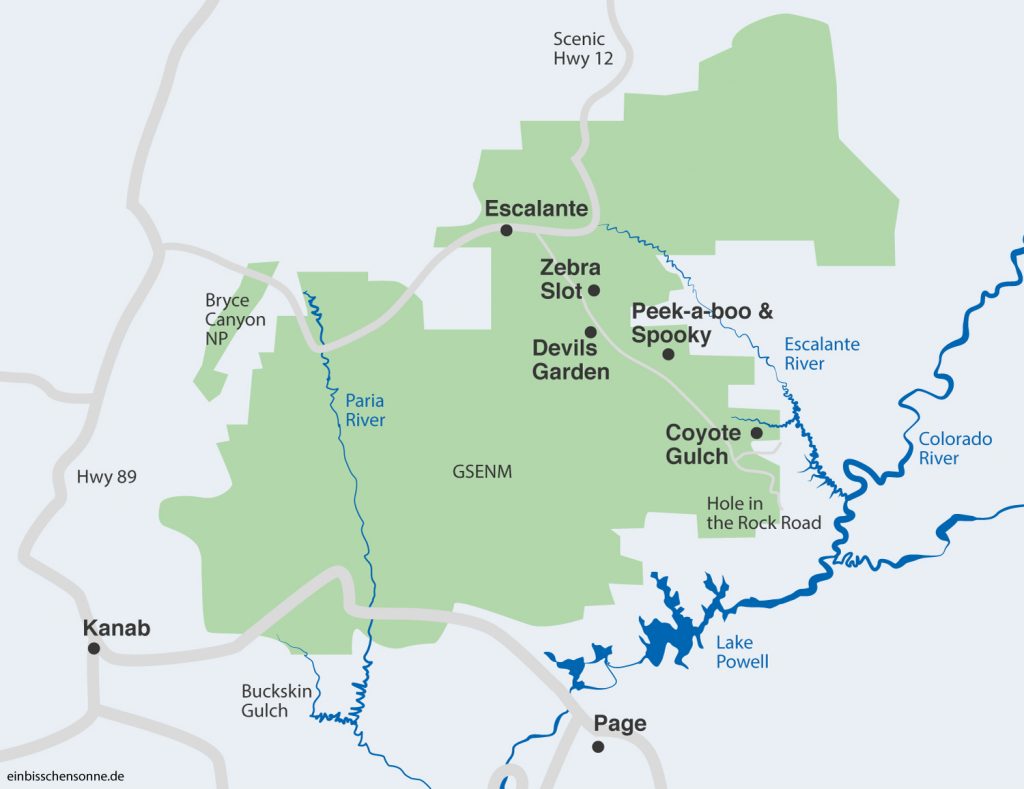 Eine Karte der Canyons des GSENM