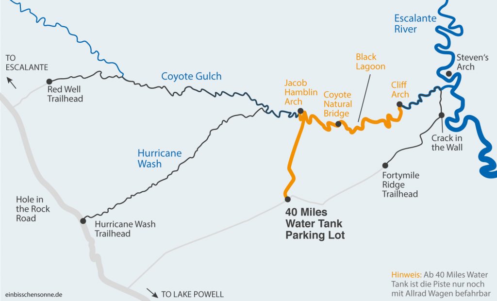 Karte meiner Wanderung durch Coyote Gulch
